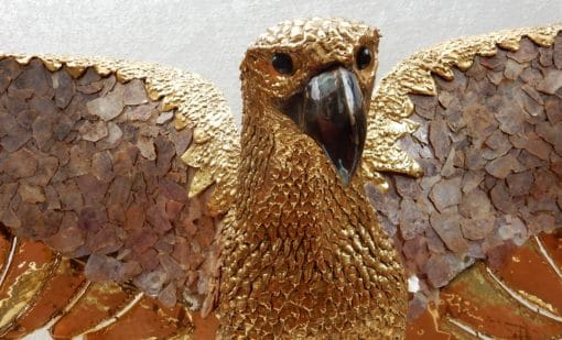 1970' Lampe A L'Aigle  Avec Ailes Déployées En Bronze Ornées De Mica Violet Style Duval Brasseur Éclairante Signée Isabelle Faure 2m30 D'Envergure – Image 13