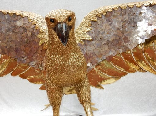 1970' Lampe A L'Aigle  Avec Ailes Déployées En Bronze Ornées De Mica Violet Style Duval Brasseur Éclairante Signée Isabelle Faure 2m30 D'Envergure – Image 12