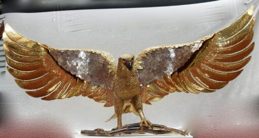 1970' Lampe A L'Aigle  Avec Ailes Déployées En Bronze Ornées De Mica Violet Style Duval Brasseur Éclairante Signée Isabelle Faure 2m30 D'Envergure – Image 10