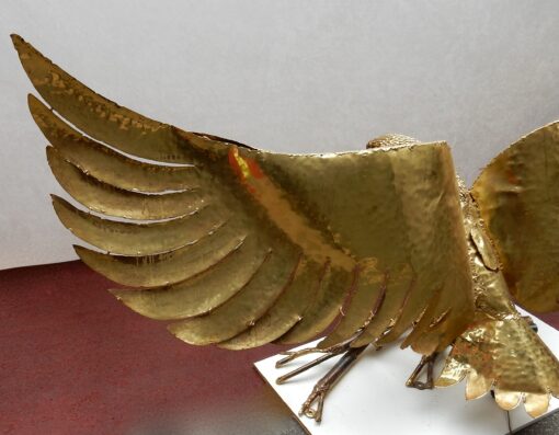 1970' Lampe A L'Aigle  Avec Ailes Déployées En Bronze Ornées De Mica Violet Style Duval Brasseur Éclairante Signée Isabelle Faure 2m30 D'Envergure – Image 8