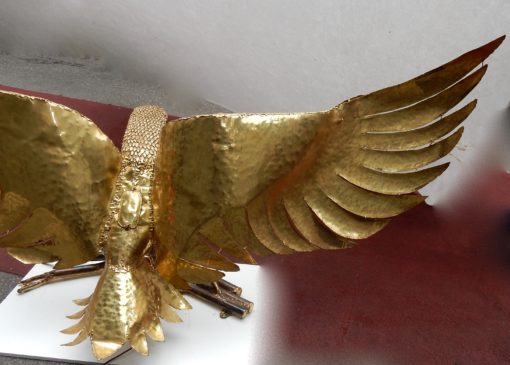 1970' Lampe A L'Aigle  Avec Ailes Déployées En Bronze Ornées De Mica Violet Style Duval Brasseur Éclairante Signée Isabelle Faure 2m30 D'Envergure – Image 7