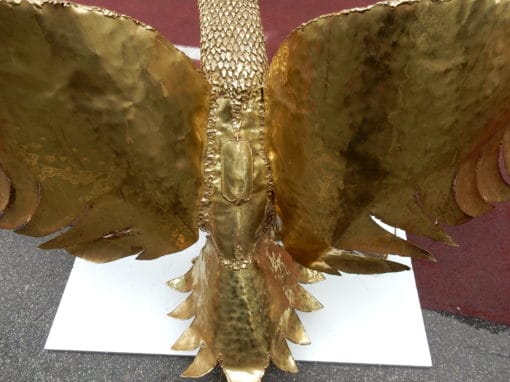 1970' Lampe A L'Aigle  Avec Ailes Déployées En Bronze Ornées De Mica Violet Style Duval Brasseur Éclairante Signée Isabelle Faure 2m30 D'Envergure – Image 3