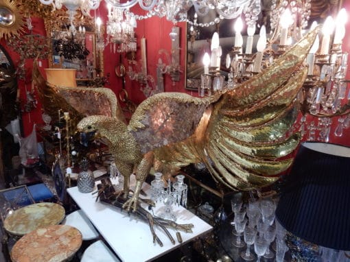 1970' Lampe A L'Aigle  Avec Ailes Déployées En Bronze Ornées De Mica Violet Style Duval Brasseur Éclairante Signée Isabelle Faure 2m30 D'Envergure – Image 22