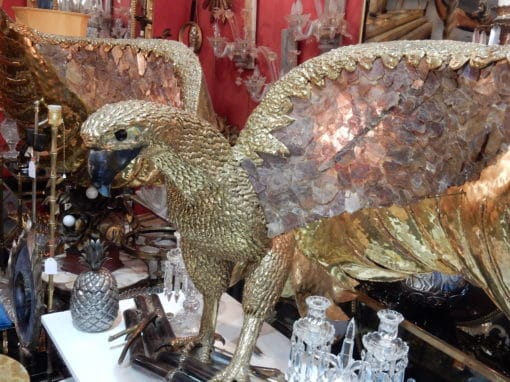 1970' Lampe A L'Aigle  Avec Ailes Déployées En Bronze Ornées De Mica Violet Style Duval Brasseur Éclairante Signée Isabelle Faure 2m30 D'Envergure – Image 21