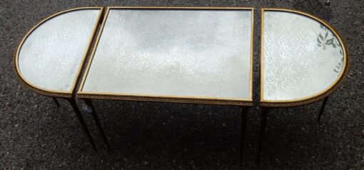 1970' Table Tripartite Maison Charles, Jansen Ou Baguès Décor Palmier en Bronze Doré avec Plateaux Miroirs Vieillis – Image 20