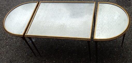 1970' Table Tripartite Maison Charles, Jansen Ou Baguès Décor Palmier en Bronze Doré avec Plateaux Miroirs Vieillis – Image 19
