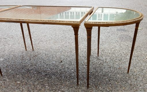 1970' Table Tripartite Maison Charles, Jansen Ou Baguès Décor Palmier en Bronze Doré avec Plateaux Miroirs Vieillis – Image 17