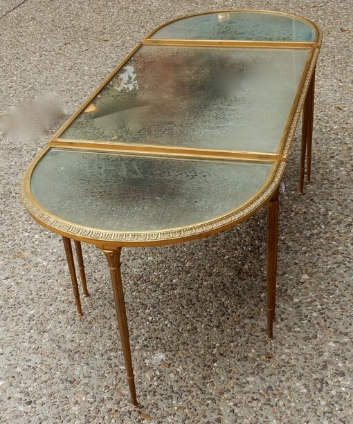 1970' Table Tripartite Maison Charles, Jansen Ou Baguès Décor Palmier en Bronze Doré avec Plateaux Miroirs Vieillis – Image 15