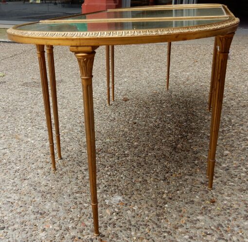 1970' Table Tripartite Maison Charles, Jansen Ou Baguès Décor Palmier en Bronze Doré avec Plateaux Miroirs Vieillis – Image 14
