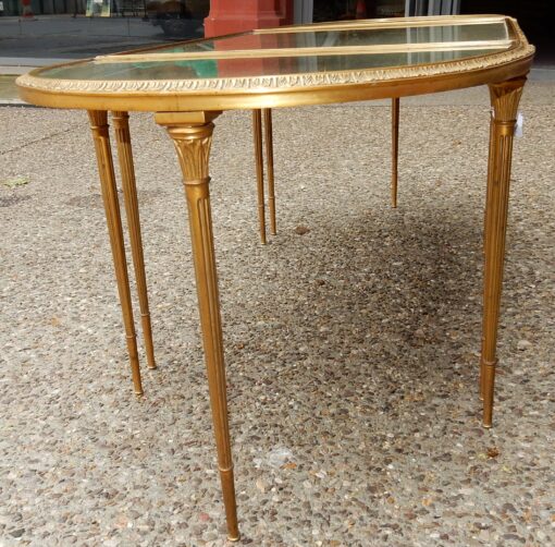 1970' Table Tripartite Maison Charles, Jansen Ou Baguès Décor Palmier en Bronze Doré avec Plateaux Miroirs Vieillis – Image 13
