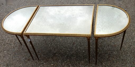 1970' Table Tripartite Maison Charles, Jansen Ou Baguès Décor Palmier en Bronze Doré avec Plateaux Miroirs Vieillis – Image 10