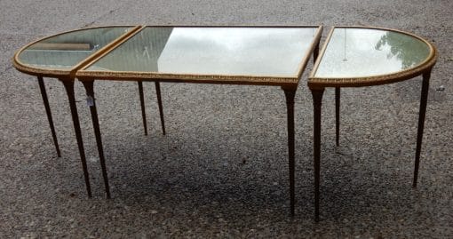 1970' Table Tripartite Maison Charles, Jansen Ou Baguès Décor Palmier en Bronze Doré avec Plateaux Miroirs Vieillis – Image 9