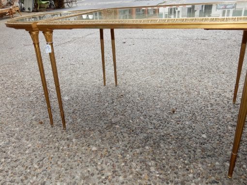 1970' Table Tripartite Maison Charles, Jansen Ou Baguès Décor Palmier en Bronze Doré avec Plateaux Miroirs Vieillis – Image 7
