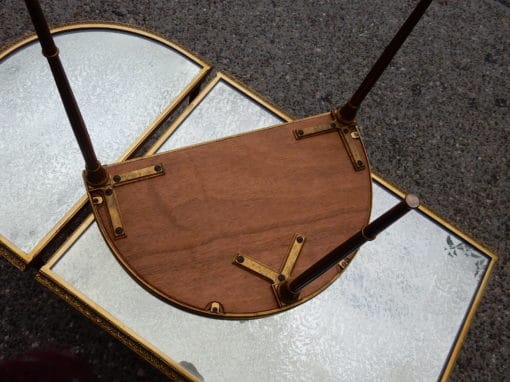 1970' Table Tripartite Maison Charles, Jansen Ou Baguès Décor Palmier en Bronze Doré avec Plateaux Miroirs Vieillis – Image 5