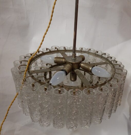 1970' Lustre Doria 3 Niveaux 60 Cristaux En Verre Soufflé Design Venini Murano – Image 14