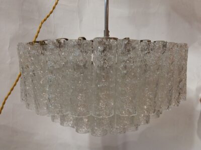 1970 'Doria Chandelier 3 Levels 60 Crystals In Blown Glass Design Venini Murano