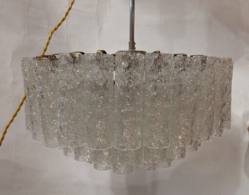 1970' Lustre Doria 3 Niveaux 60 Cristaux En Verre Soufflé Design Venini Murano