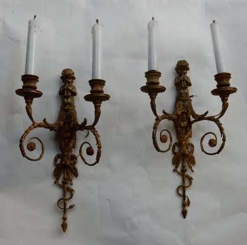 1880' Paire d'Appliques En Bronze Enfants Jouant Des 2 Trompettes Modèle de Jean HAURE – Image 11