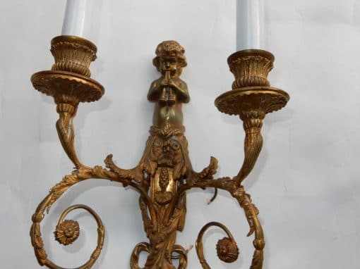 1880' Paire d'Appliques En Bronze Enfants Jouant Des 2 Trompettes Modèle de Jean HAURE – Image 10