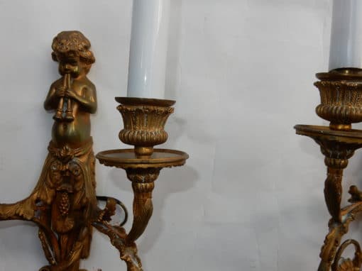 1880' Paire d'Appliques En Bronze Enfants Jouant Des 2 Trompettes Modèle de Jean HAURE – Image 6