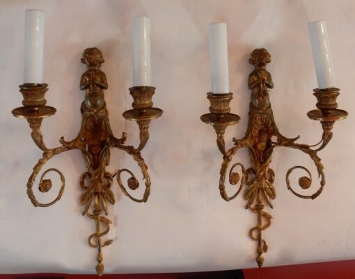 1880' Paire d'Appliques En Bronze Enfants Jouant Des 2 Trompettes Modèle de Jean HAURE – Image 15