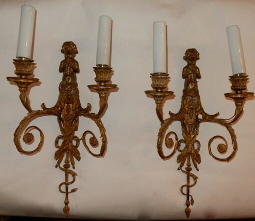 1880' Paire d'Appliques En Bronze Enfants Jouant Des 2 Trompettes Modèle de Jean HAURE – Image 17