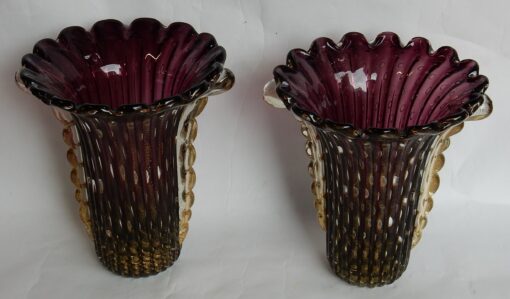 1970 'Pair of Vases Or Similar - Murano Crystal Violine and Gold - Signed Toso H 32 cm - Image 10
