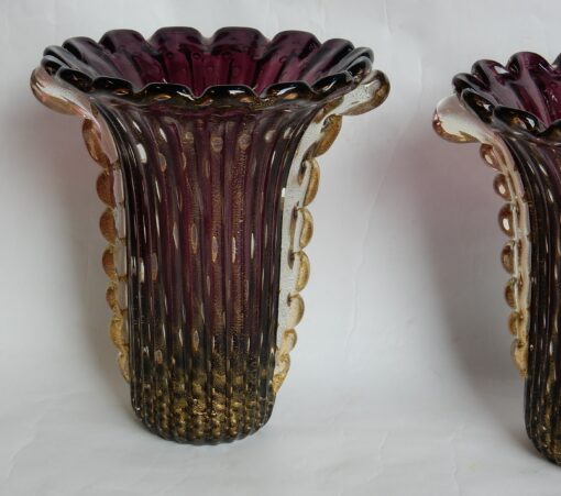 1970 'Pair of Vases Or Similar - Murano Crystal Violine and Gold - Signed Toso H 32 cm - Image 9