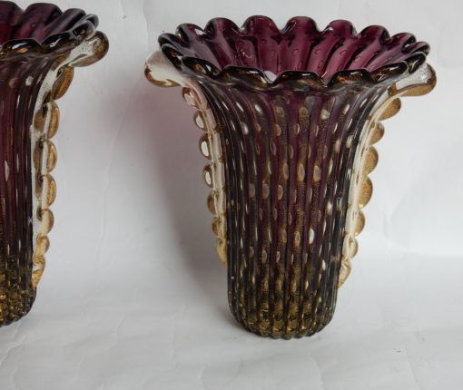 1970 'Pair of Vases Or Similar - Murano Crystal Violine and Gold - Signed Toso H 32 cm - Image 8
