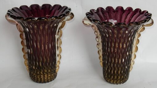 1970 'Pair of Vases Or Similar - Murano Crystal Violine and Gold - Signed Toso H 32 cm - Image 7