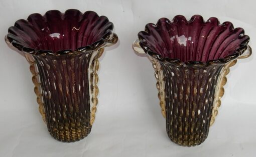 1970 'Pair of Vases Or Similar - Murano Crystal Violine and Gold - Signed Toso H 32 cm - Image 6
