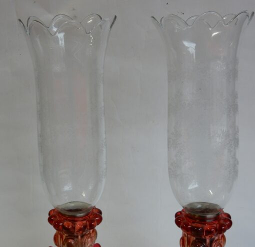 1950/70 Pair of Opalescent Crystal Candlesticks And Red Baccarat Candle Holders Signed - Image 3