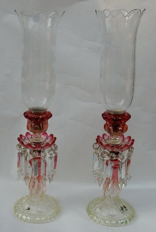 1950/70 Pair of Opalescent Crystal Candlesticks And Red Baccarat Candle Holders Signed - Image 12
