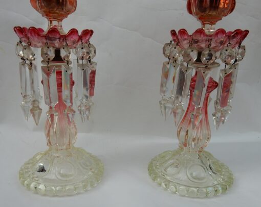 1950/70 Pair of Opalescent Crystal Candlesticks And Red Baccarat Candle Holders Signed - Image 11