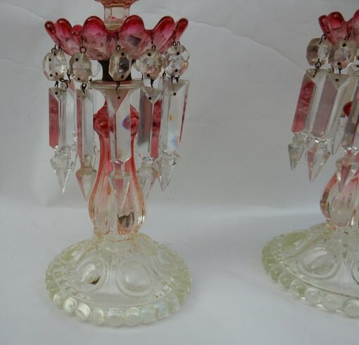 1950/70 Pair of Opalescent Crystal Candlesticks And Red Baccarat Candle Holders Signed - Image 10