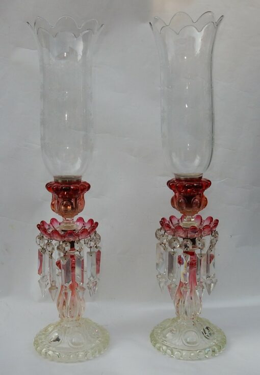 1950/70 Pair of Opalescent Crystal Candlesticks And Red Baccarat Candle Holders Signed - Image 8