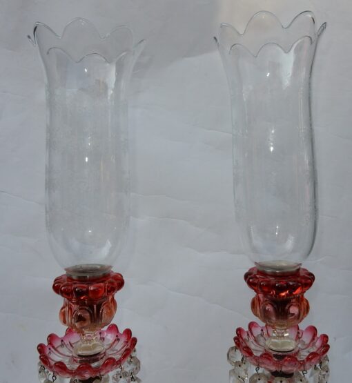 1950/70 Pair of Opalescent Crystal Candlesticks And Red Baccarat Candle Holders Signed - Image 6