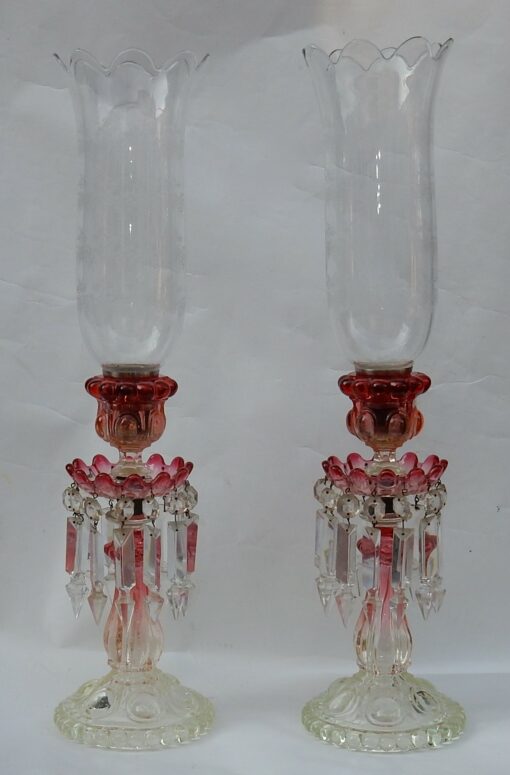 1950/70 Pair of Opalescent Crystal Candlesticks And Red Baccarat Candle Holders Signed - Image 5