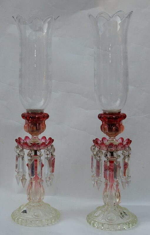 1950/70 Pair of Opalescent Crystal Candlesticks And Red Baccarat Candle Holders Signed - Image 4
