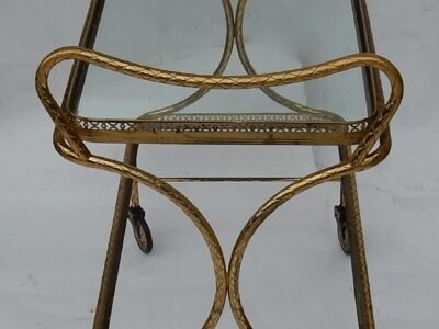 1970' Bar Roulant en Bronze et Laiton Doré Maison Baguès Décor Art Nouveau