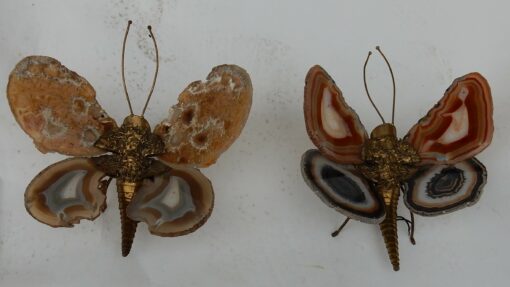 1970′Pair Of Sconces Butterfly Duval Brasseur Or Isabelle Faure With Agate Wings 20 X H 26 CM