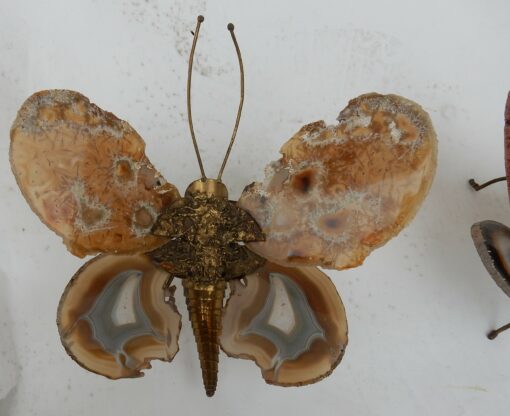 1970′Pair Of Sconces Butterfly Duval Brasseur Or Isabelle Faure With Agate Wings 20 X H 26 CM - Image 10