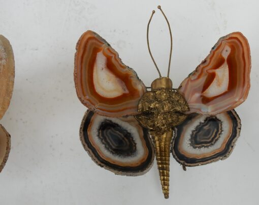 1970′Pair Of Sconces Butterfly Duval Brasseur Or Isabelle Faure With Agate Wings 20 X H 26 CM - Image 9