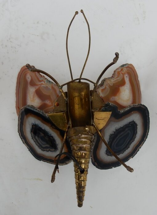 1970′Pair Of Sconces Butterfly Duval Brasseur Or Isabelle Faure With Agate Wings 20 X H 26 CM - Image 8