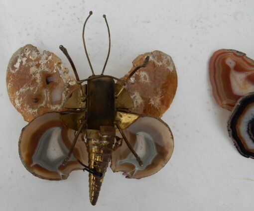 1970′Pair Of Sconces Butterfly Duval Brasseur Or Isabelle Faure With Agate Wings 20 X H 26 CM - Image 7