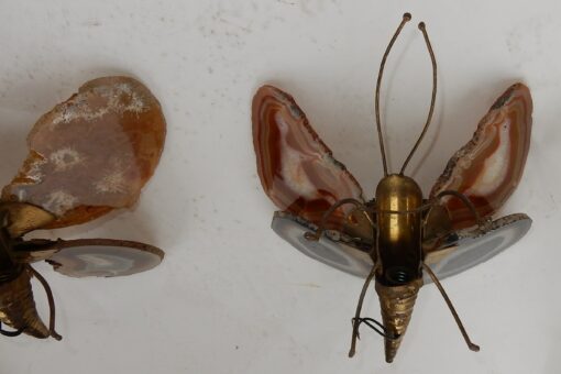 1970′Pair Of Sconces Butterfly Duval Brasseur Or Isabelle Faure With Agate Wings 20 X H 26 CM - Image 5
