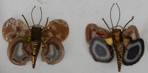 1970′Pair Of Sconces Butterfly Duval Brasseur Or Isabelle Faure With Agate Wings 20 X H 26 CM - Image 4