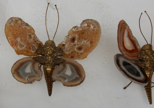 1970′Pair Of Sconces Butterfly Duval Brasseur Or Isabelle Faure With Agate Wings 20 X H 26 CM - Image 3