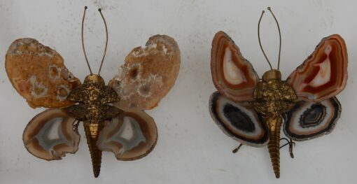 1970′Pair Of Sconces Butterfly Duval Brasseur Or Isabelle Faure With Agate Wings 20 X H 26 CM - Image 2