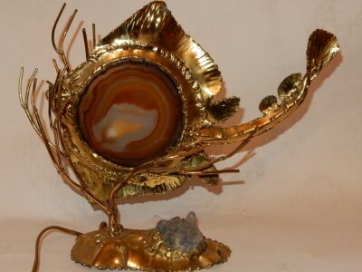 1970 ′ Manta Ray  Lamp In Gilt Bronze And Agate And Rock Crystal DLG Duval Brasseur, Isabelle Faure Signed Laudrain